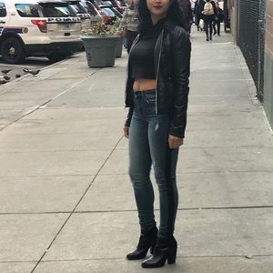 Express Distressed Jean with Faux-Leather Details